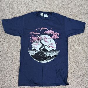 Women's Japanese Sakura Garden Geisha Mount Fuji Cherry Blossom T-shirt Small